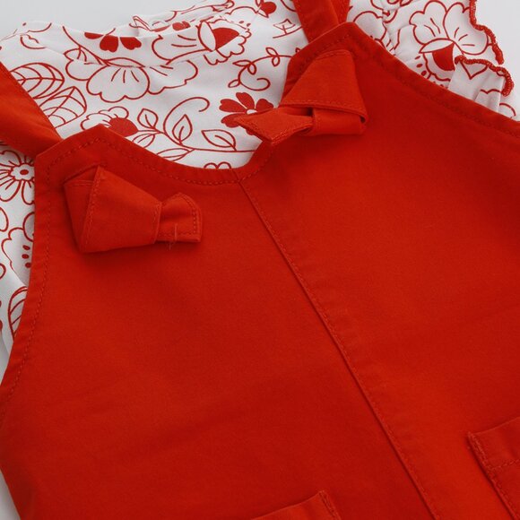 💥 SUMMER SALE - RED FLOWER FUN SEQUIN HEARTS OVERALL DRESS - BABY GIRL OVERALLS - Picture 6 of 9